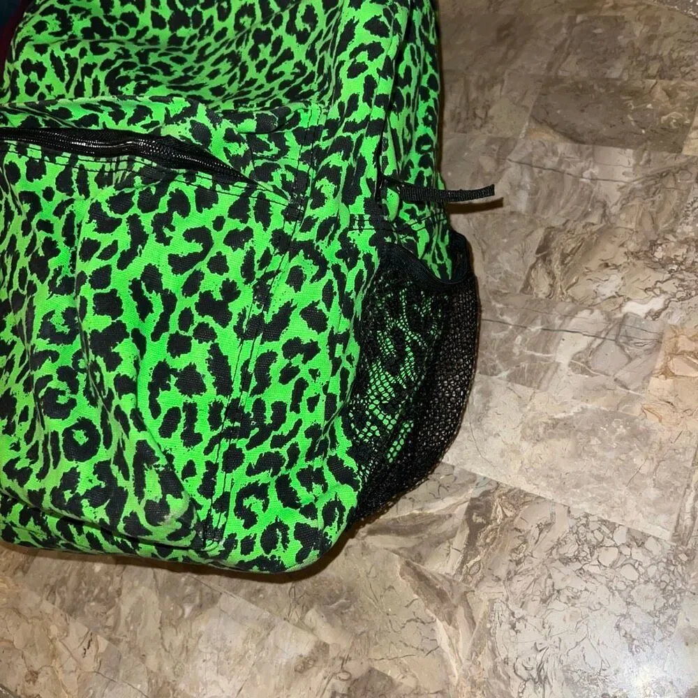 Green leopard backpack small book bag canvas